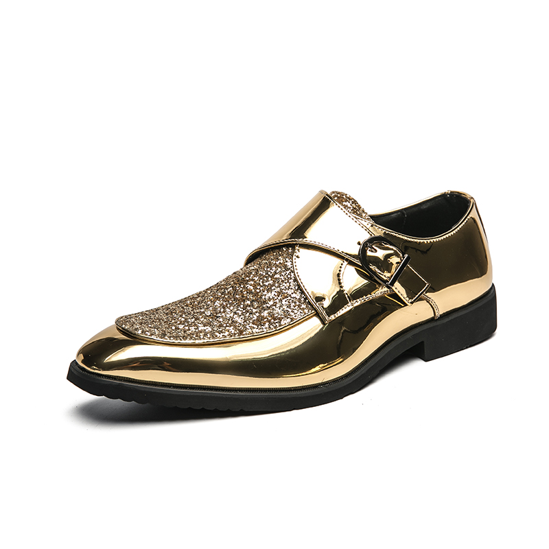New Style Men Gold Leather Formal Loafer Adult Lightweight Without Laces Black Dress Shoes