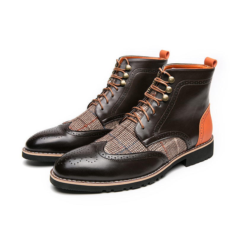 Lace-Up High Ankle Long Leather Shoes For Male Man British Microfiber Leather Martin Boots