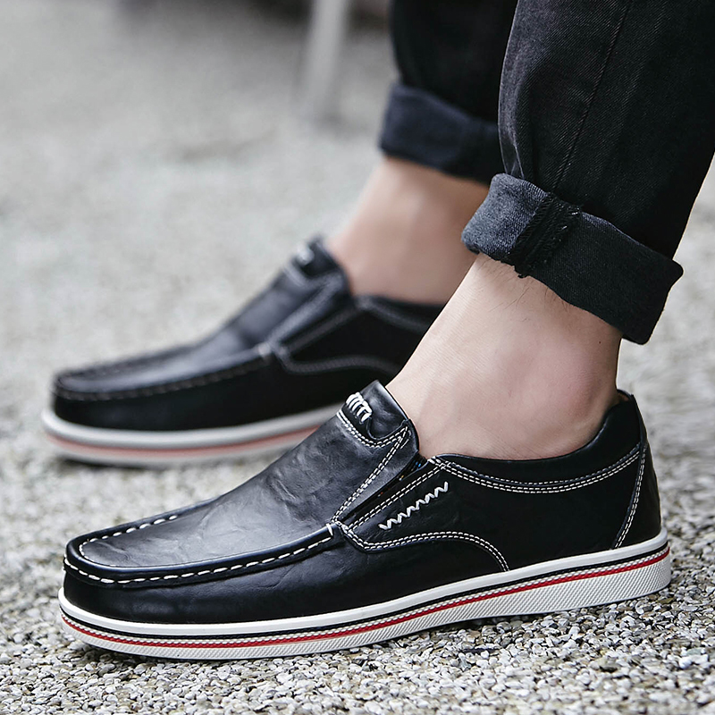 New Men Soft And Comfortable Leather Flat Skateboarding Shoes For Man Stylish Fashon Classic Loafers Walking Style Shoes