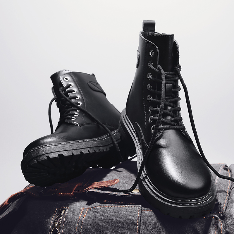 New Style Winter High Top Leather Shoes Black Walking Casual Martin Ankle Boots for Men