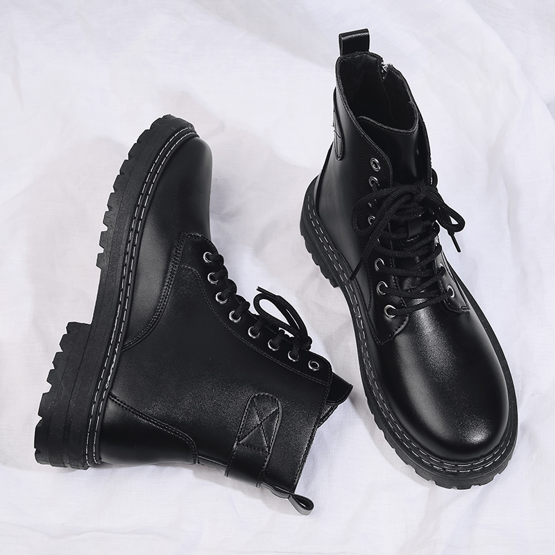New Style Winter High Top Leather Shoes Black Walking Casual Martin Ankle Boots for Men