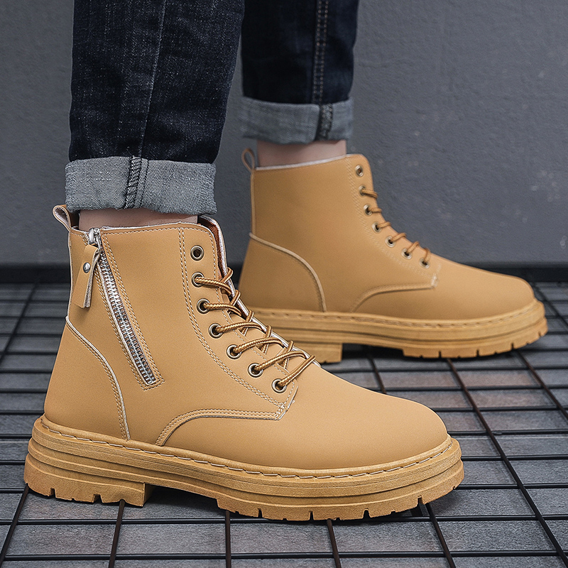 Lace-Up High Ankle Long Leather Shoes For Male Man British Pu Leather Martin Boots