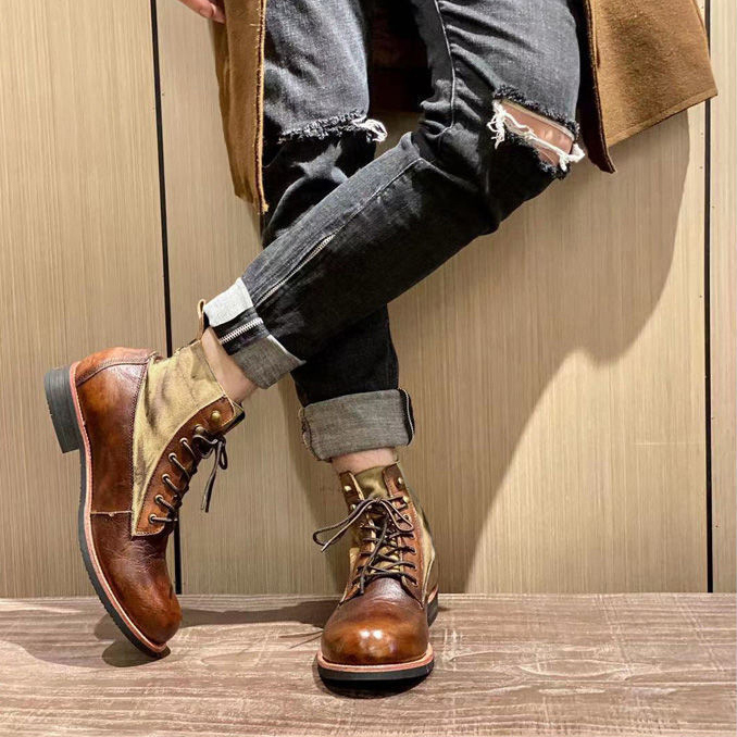New Styles Men Retro Classic Outdoor Leather Ankle Shoes For Man High Cut Work Western Martin Boots